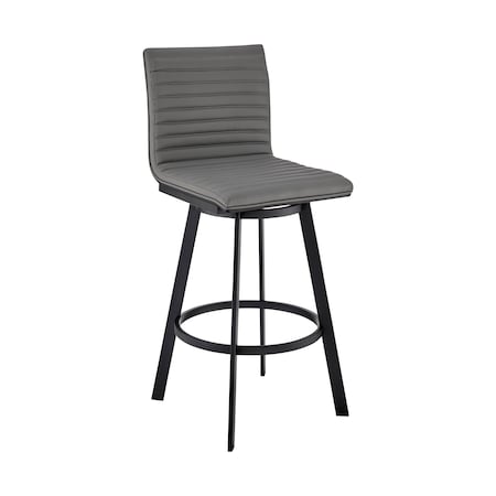 Armen Living Nikole 26" Counter Height Swivel Bar Stool in Matt Black Finish with Gray Faux Leather LCNKBABLBLGR26